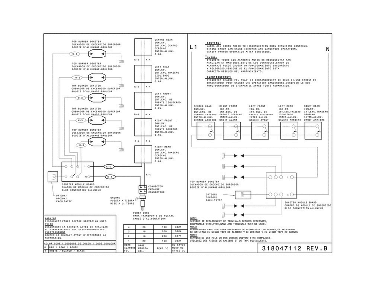 Wiring Diagram Diagram and Parts List for FFGC3626SBB  Frigidaire Cooktop
