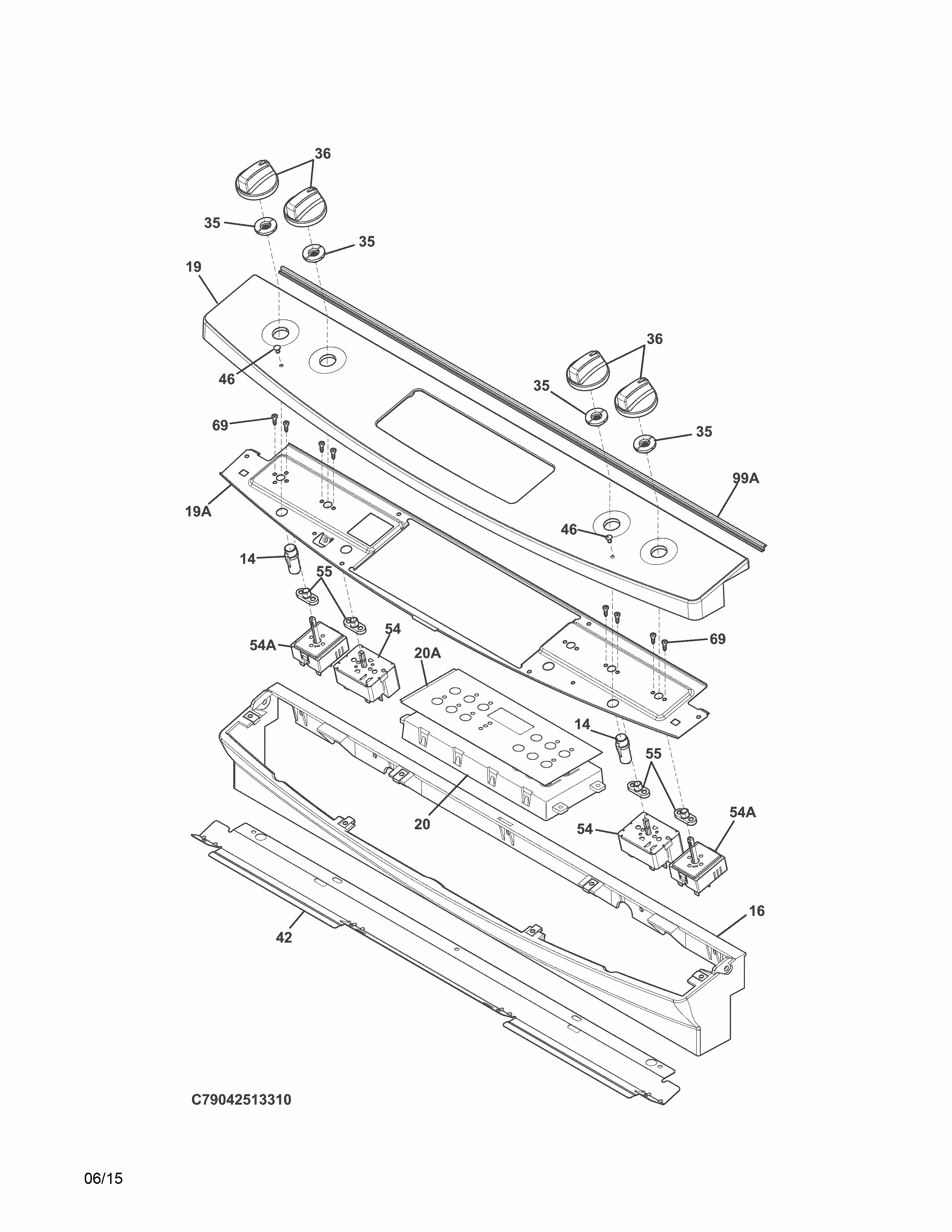 Backguard Diagram and Parts List for 79042513312  Kenmore Range