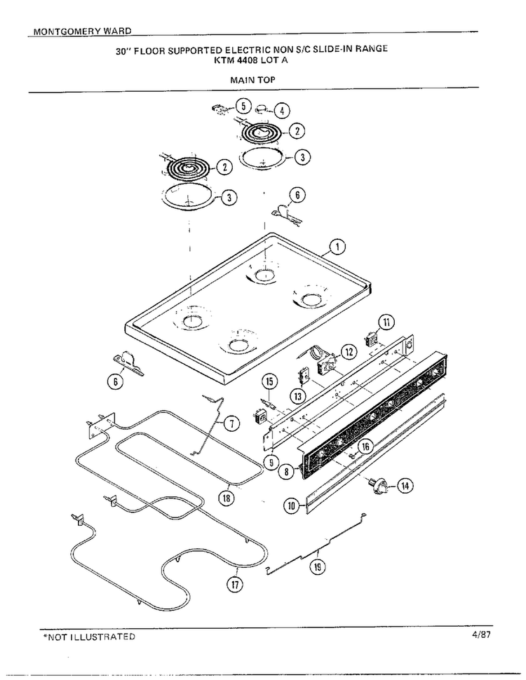 30" Floor/main Top Diagram and Parts List for 4408C  Frigidaire Range