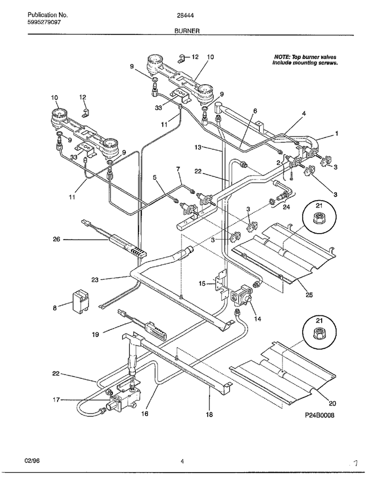 Burner Diagram and Parts List for 284440B  Frigidaire Range