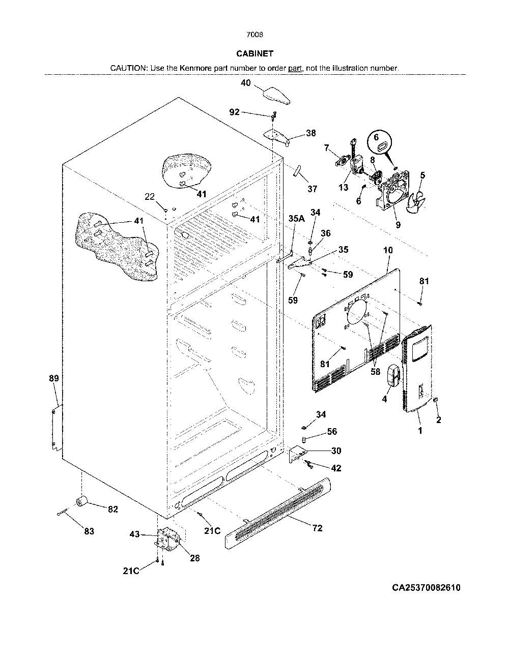 Cabinet Diagram and Parts List for 25370085615  Kenmore Refrigerator