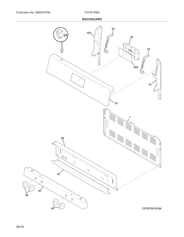 Backguard Diagram and Parts List for TGF351RBC  Tappan Range