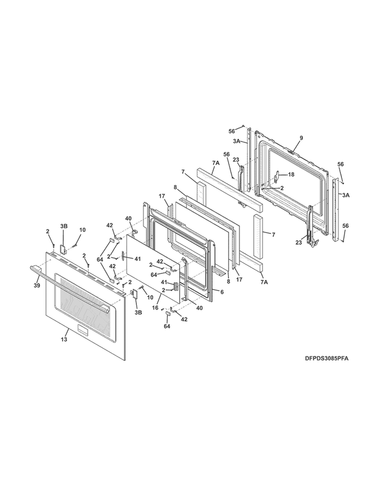 Door Diagram and Parts List for CPDS3085PFA  Frigidaire Range