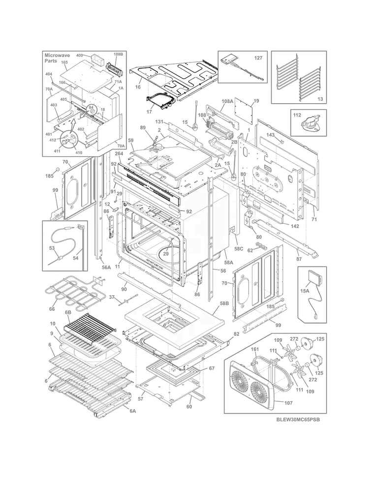 Lower Oven Diagram and Parts List for EW30MC65PSB  Electrolux Microwave Oven Combo