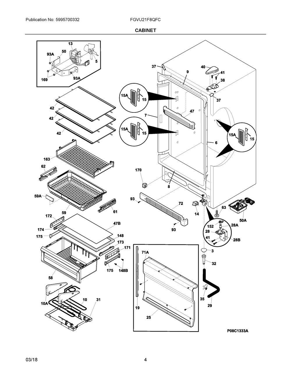 Cabinet Diagram and Parts List for FGVU21F8QFC  Frigidaire Freezer