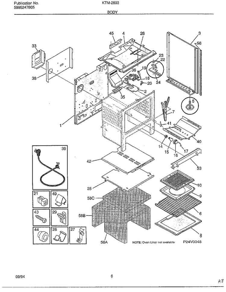 Body Diagram and Parts List for 2893-80B  Frigidaire Range