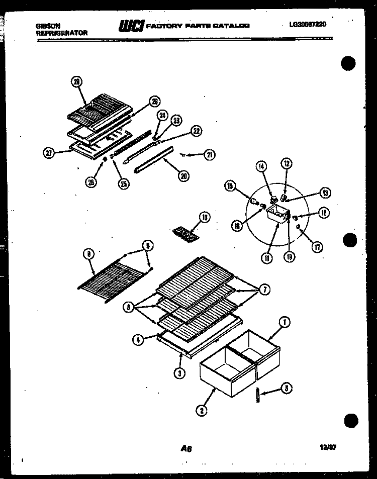 SHELVES AND SUPPORTS Diagram and Parts List for RD19F7WU3B  Gibson Refrigerator