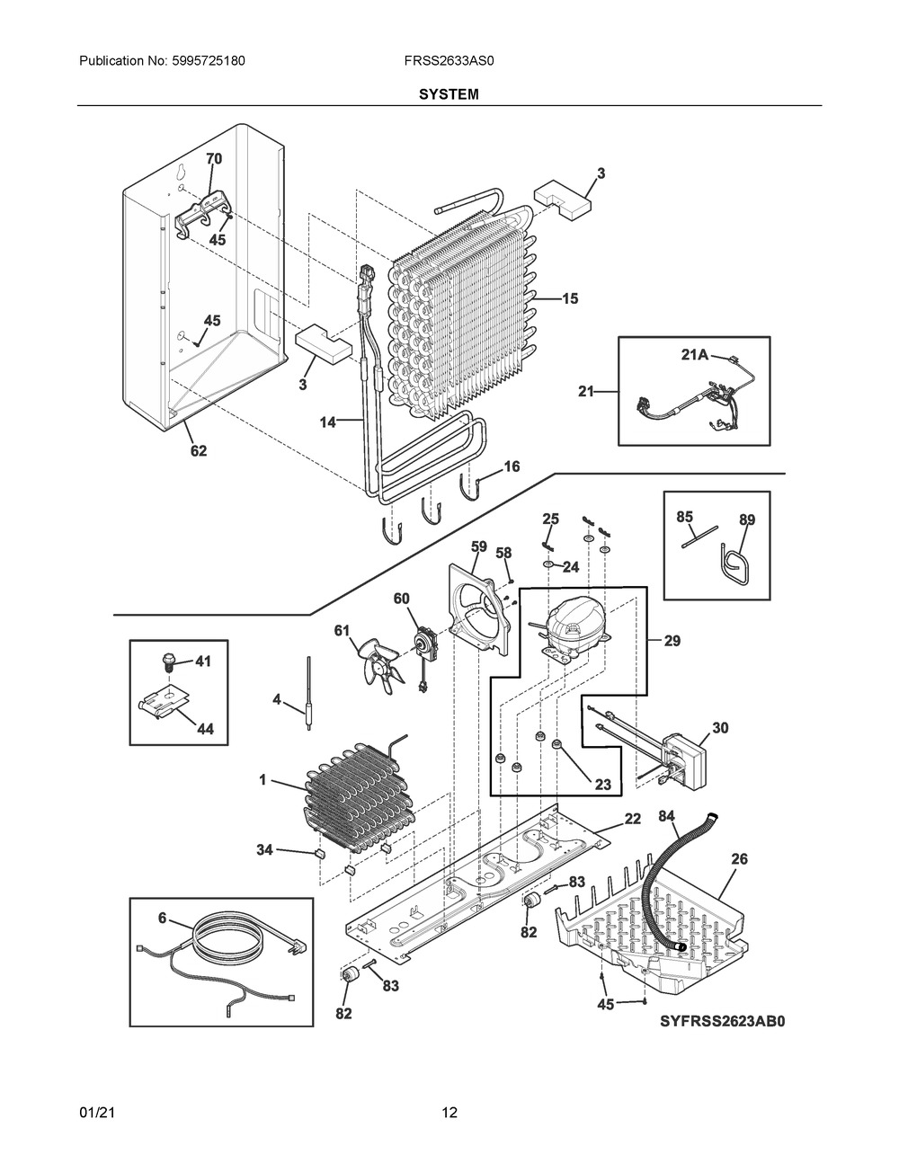 System Diagram and Parts List for FRSS2633AS0  Frigidaire Refrigerator