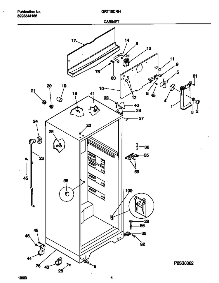 Cabinet Diagram and Parts List for GRT16CRHW4  Gibson Refrigerator