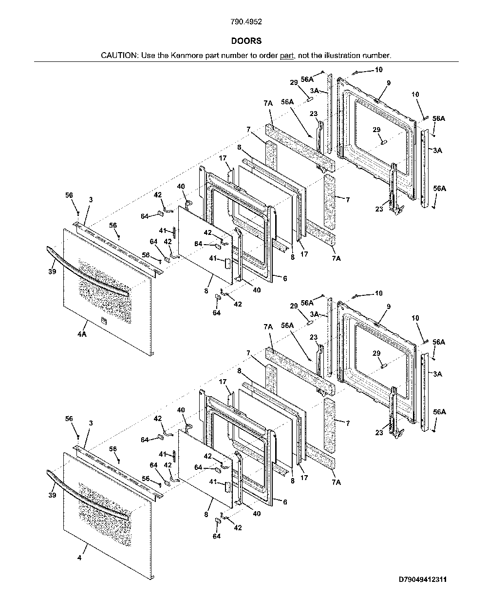 Doors Diagram and Parts List for 79049529316  Kenmore Wall Oven