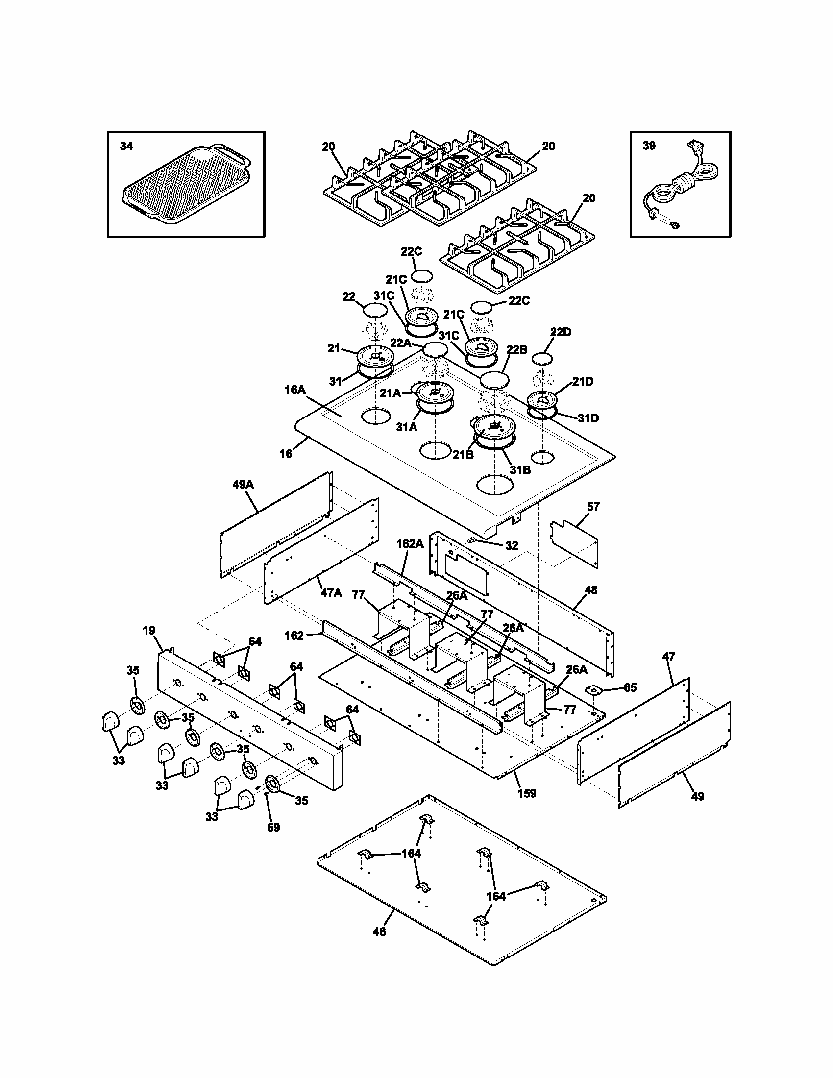 Maintop Diagram and Parts List for 79033043400  Kenmore Cooktop