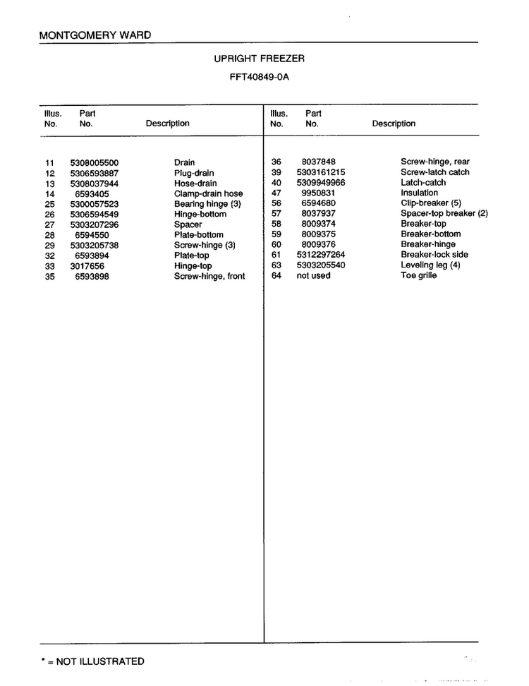 Upright Freezer Page 4 Diagram and Parts List for 40849A  Frigidaire Freezer