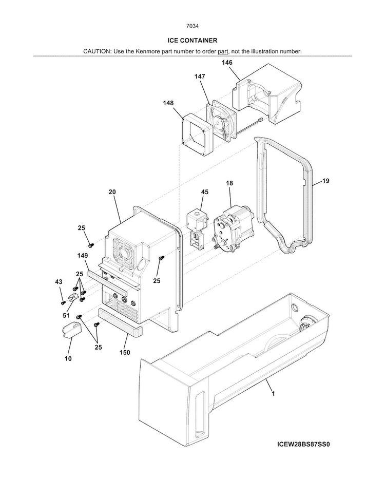 Ice Container Diagram and Parts List for 2537034241D  Kenmore Refrigerator
