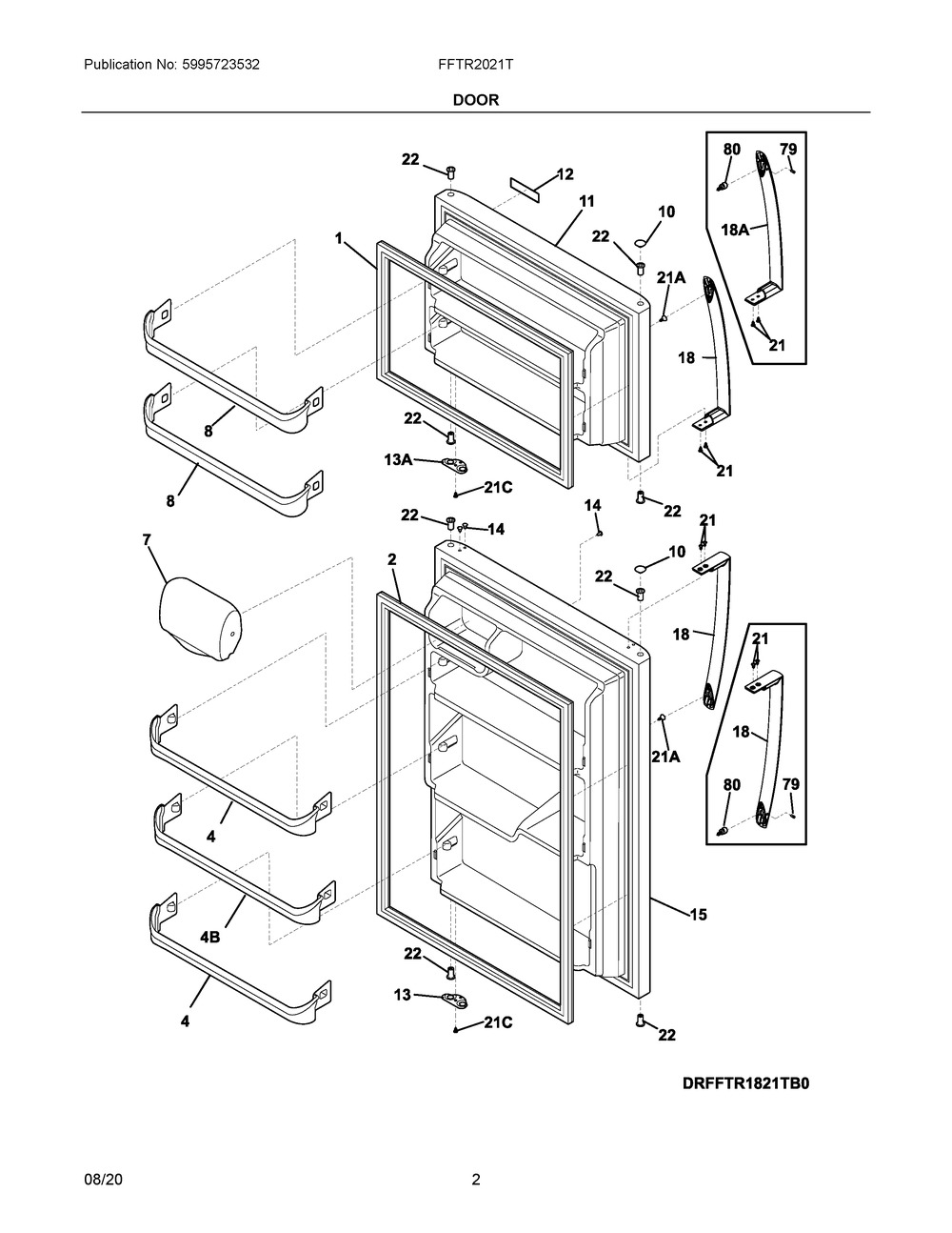 Door Diagram and Parts List for FFTR2021TB6  Frigidaire Refrigerator