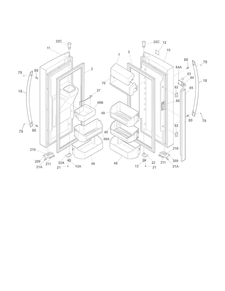 Fresh Food Doors Diagram and Parts List for 25370312211  Kenmore Refrigerator
