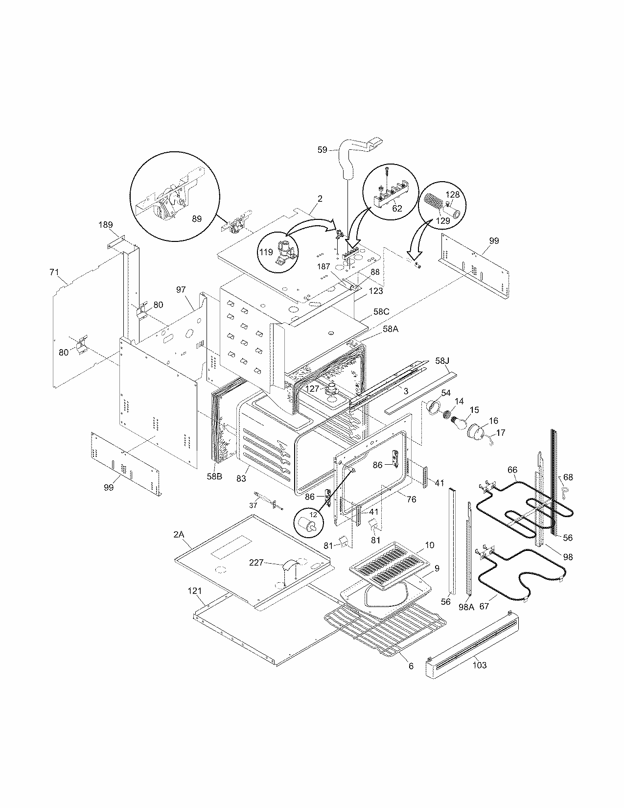 Body Diagram and Parts List for 79040524400  Kenmore Wall Oven