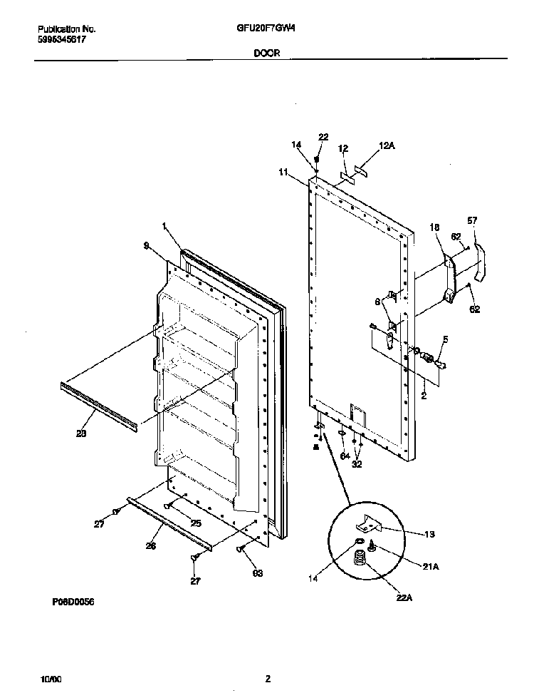 Door Diagram and Parts List for GFU20F7GW4  Gibson Freezer