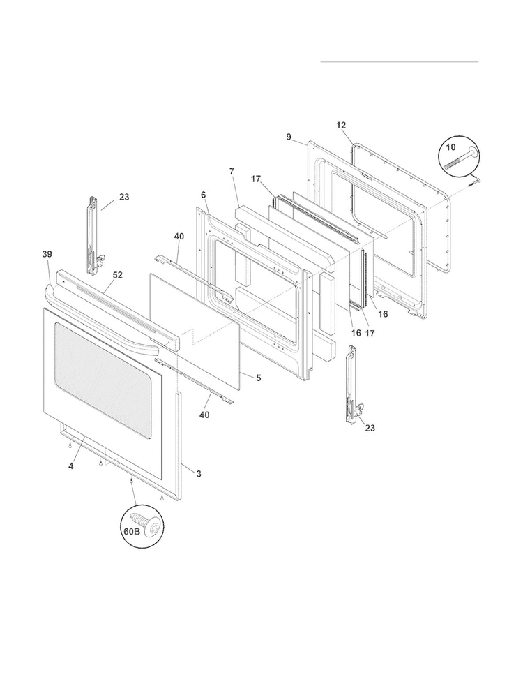 Door Diagram and Parts List for FFEF3015LSK  Frigidaire Range