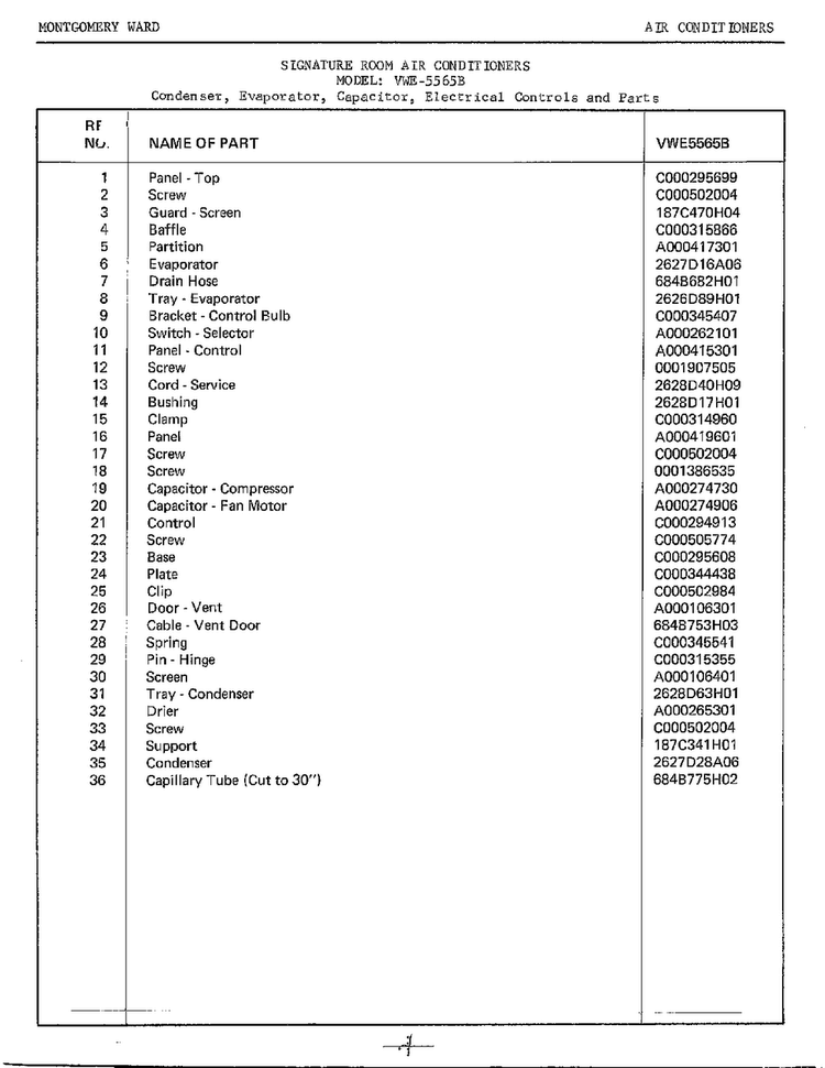Condenser/evaporator/etc. Page 2 Diagram and Parts List for 5565B  Frigidaire Air Conditioner