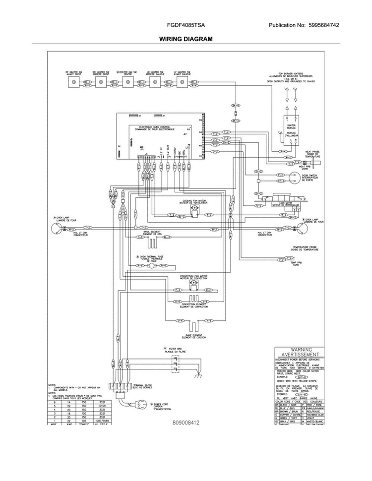 Wiring Diagram Diagram and Parts List for FGDF4085TSA  Frigidaire Range