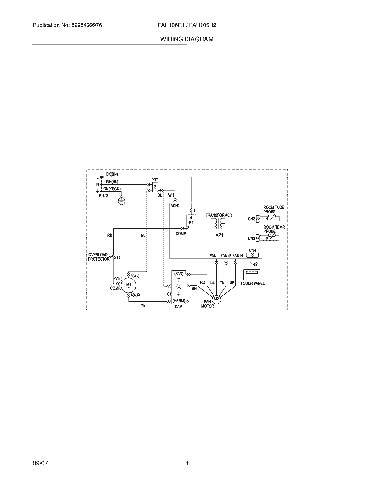 WIRING DIAGRAM Diagram and Parts List for FAH106R1T1  Frigidaire Air Conditioner