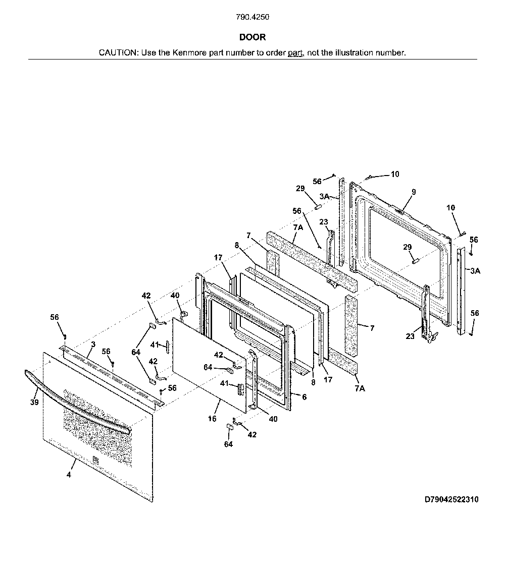 Door Diagram and Parts List for 79042502315  Kenmore Range
