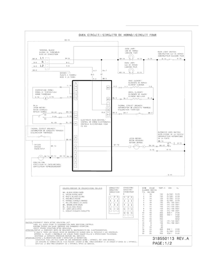 Wiring Diagram Diagram and Parts List for FFES3025LBE  Frigidaire Range
