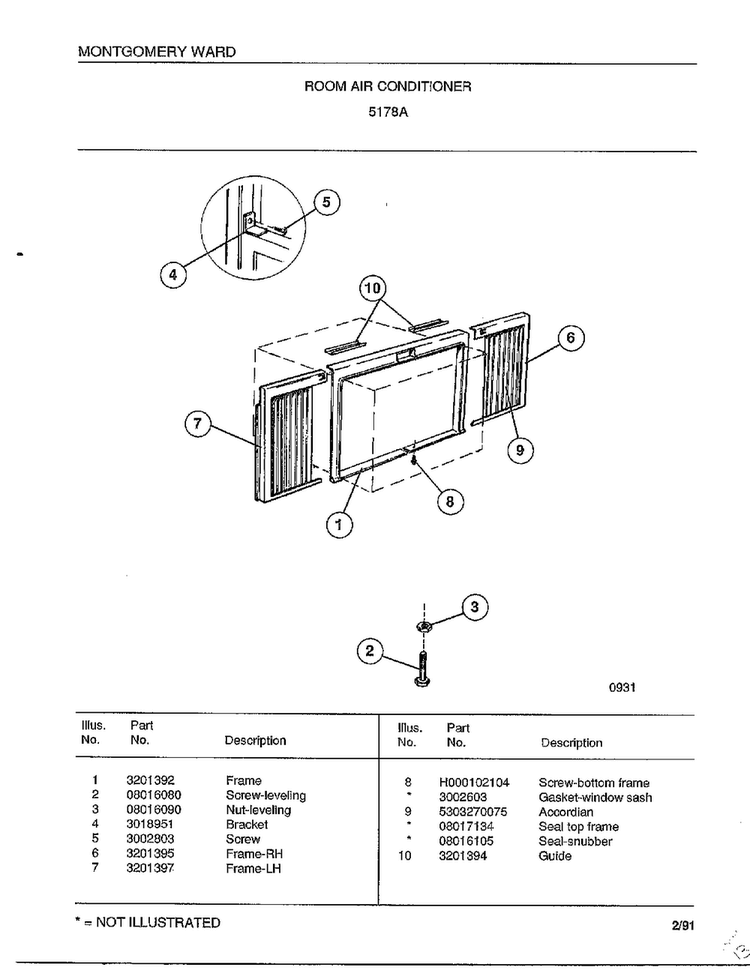 Room Air Conditioner Page 5 Diagram and Parts List for 5178A  Frigidaire Air Conditioner