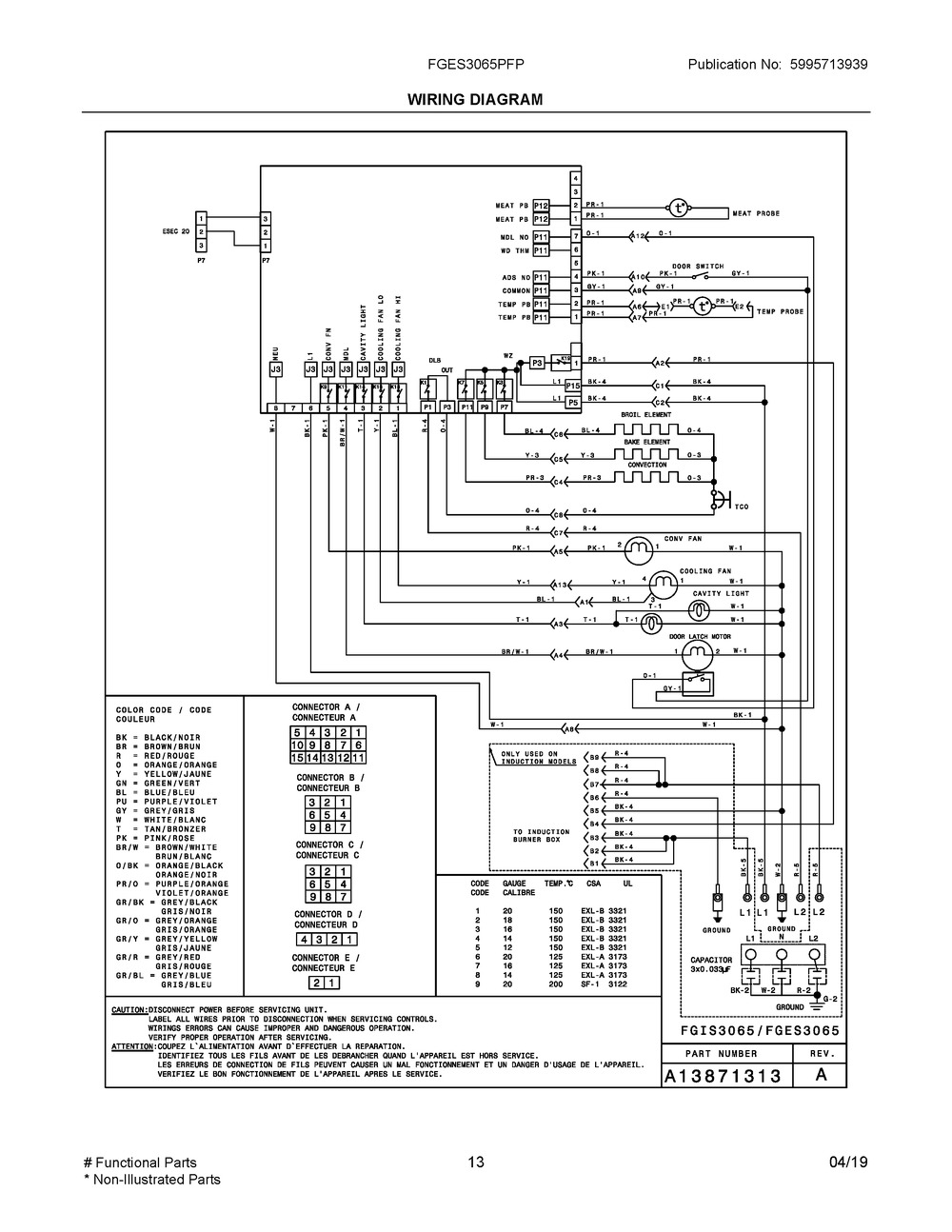 Wiring Diagram Diagram and Parts List for FGES3065PFP  Frigidaire Range