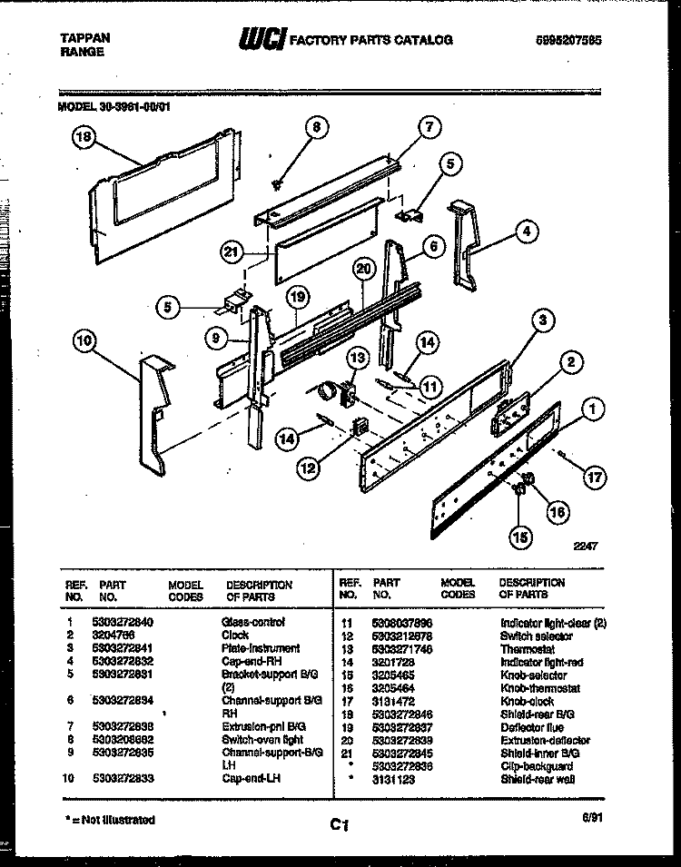 BACKGUARD Diagram and Parts List for 30-3981-23-01  Tappan Range