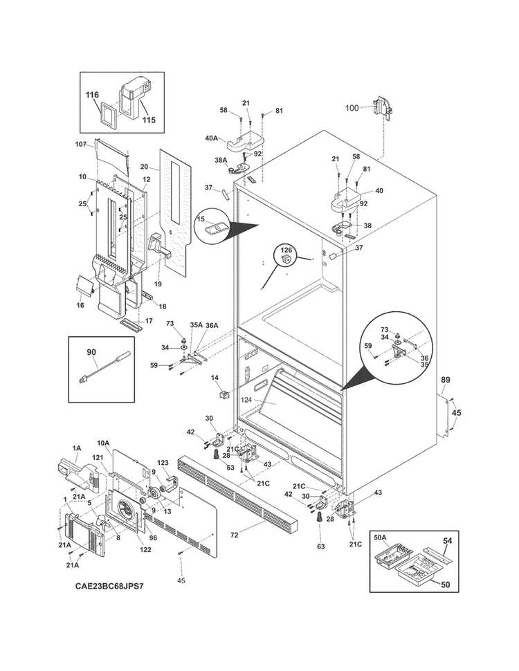 Cabinet Diagram and Parts List for E23BC68JPS9  Electrolux Refrigerator