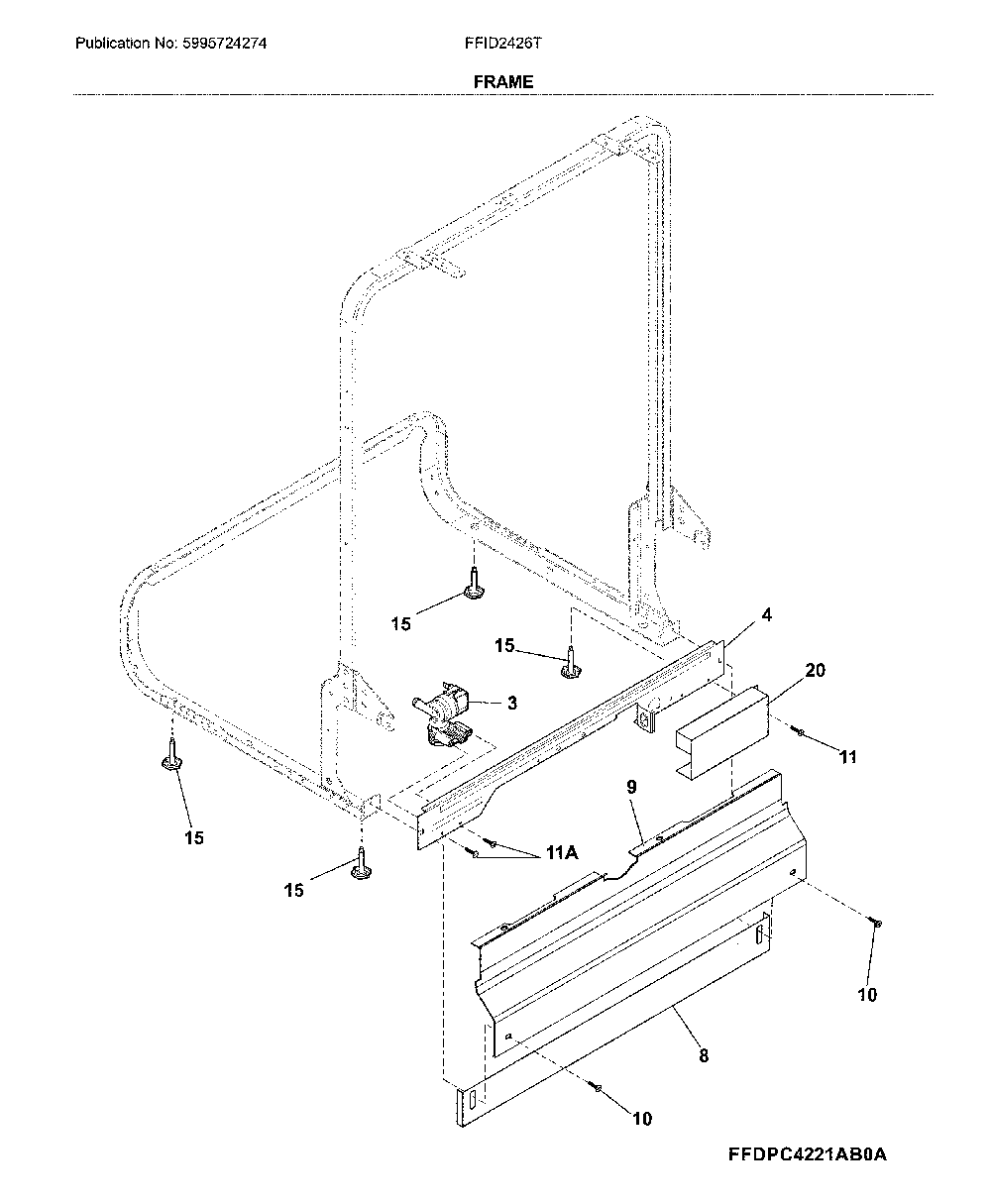 Frame Diagram and Parts List for FFID2426TS5A  Frigidaire Dishwasher