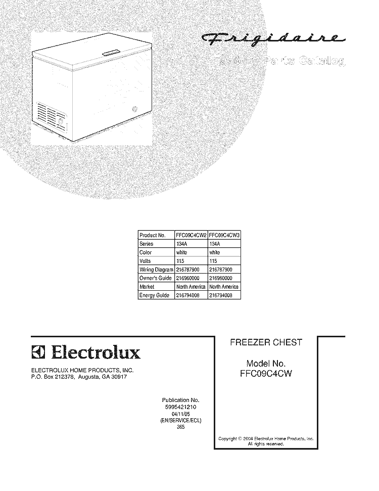 COVER Diagram and Parts List for FFC09C4CW2  Frigidaire Freezer