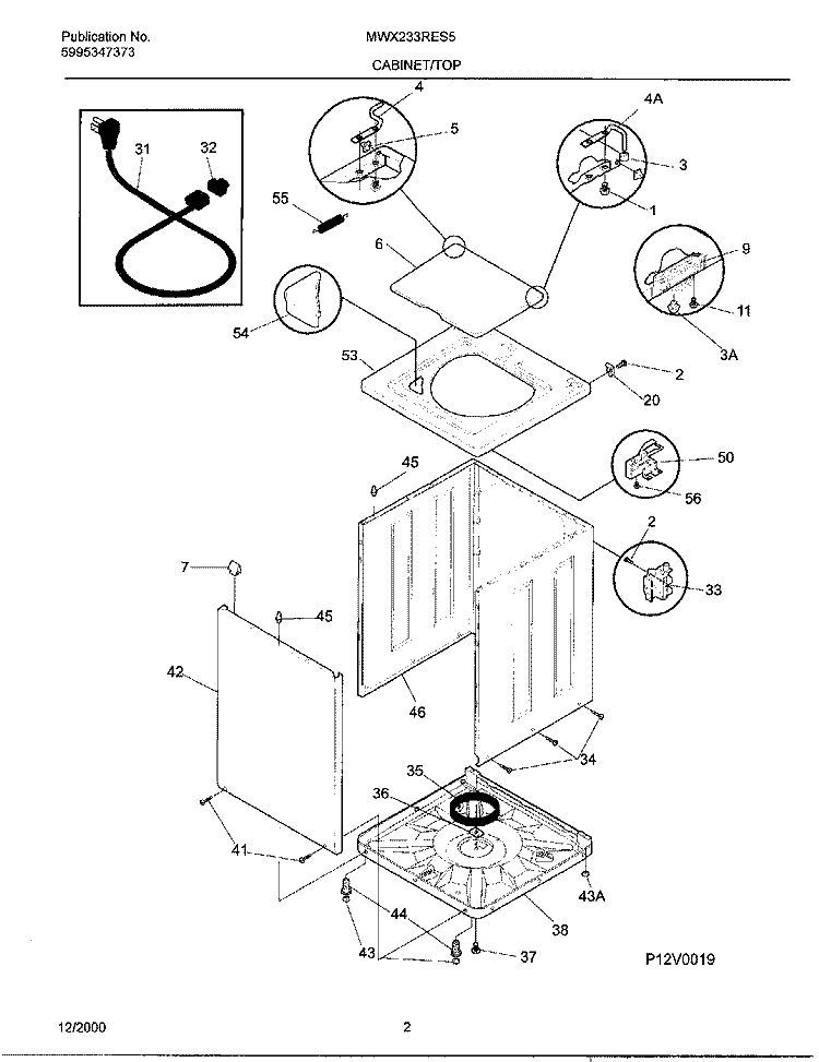 CABINET / TOP Diagram and Parts List for MWX233RES5  Frigidaire Washer