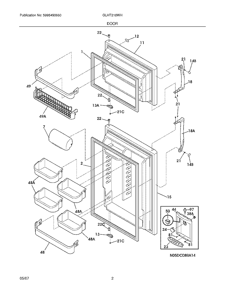 DOOR Diagram and Parts List for GLHT218WHB1  Frigidaire Refrigerator