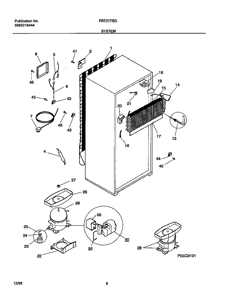 SYSTEM Diagram and Parts List for FRT21TSGD2  Frigidaire Refrigerator
