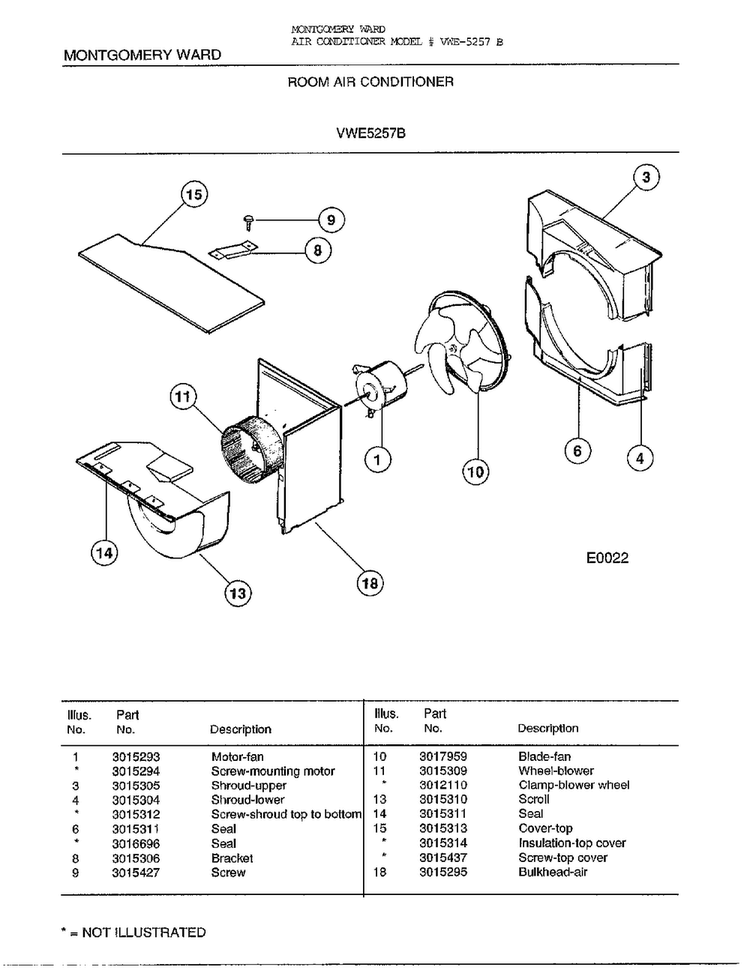 Room Air Conditioner Page 2 Diagram and Parts List for 5257B  Frigidaire Air Conditioner