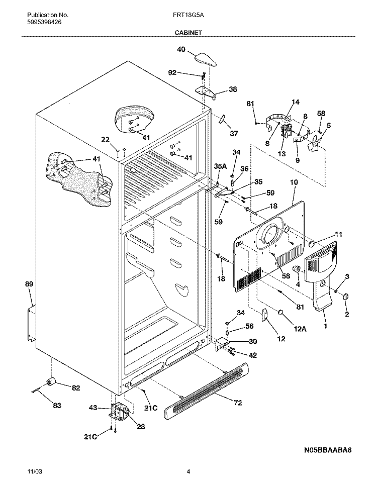CABINET Diagram and Parts List for FRT18G5AQA  Frigidaire Refrigerator