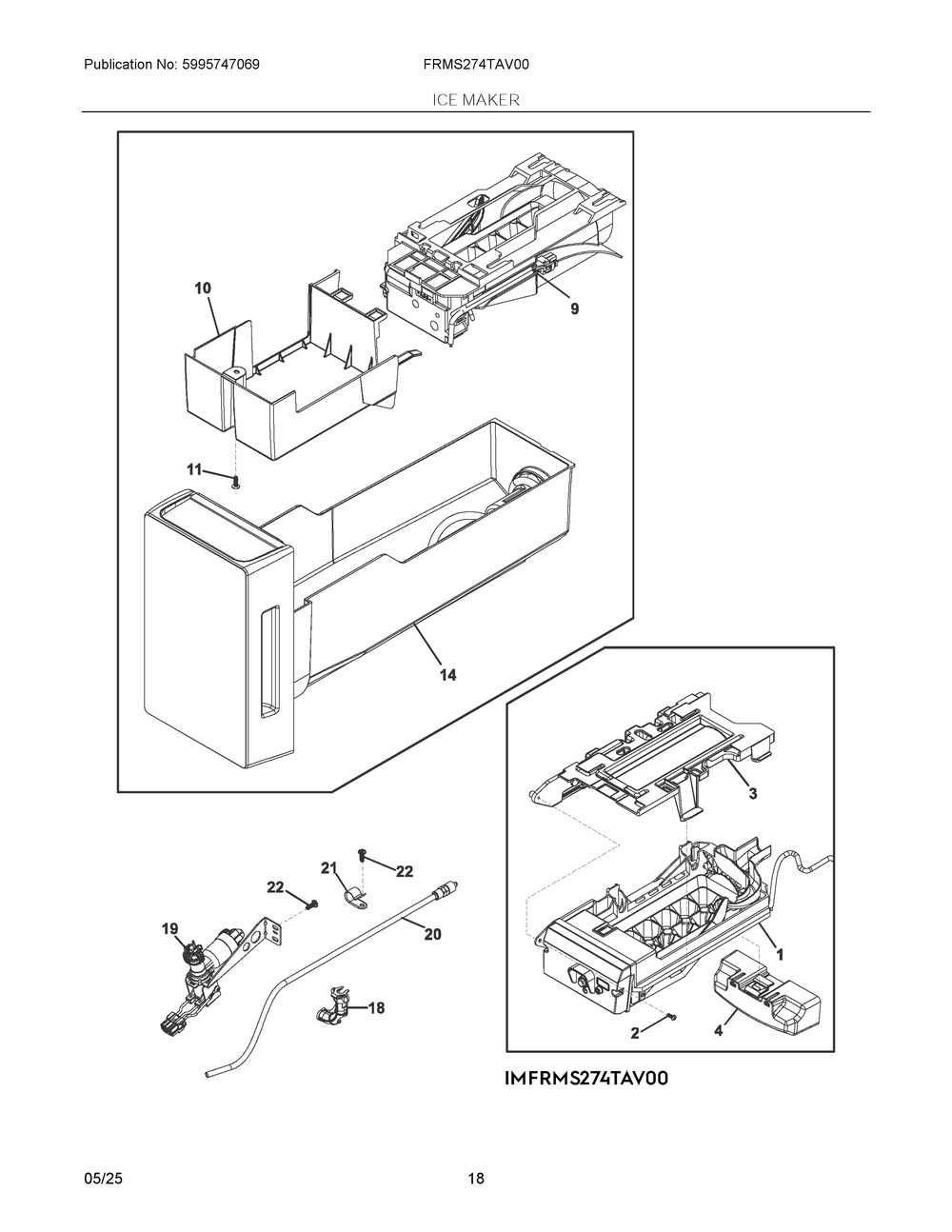 Ice Maker Diagram and Parts List for FRMS274TAV00  Frigidaire Refrigerator
