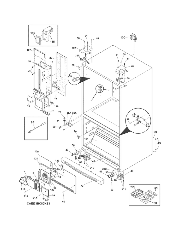 Cabinet Diagram and Parts List for EI28BS80KS3  Electrolux Refrigerator