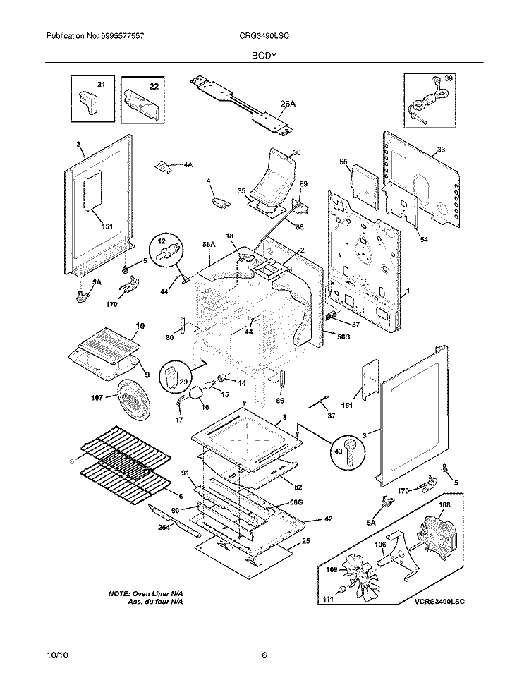 BODY Diagram and Parts List for CRG3490LSC  Crosley Range