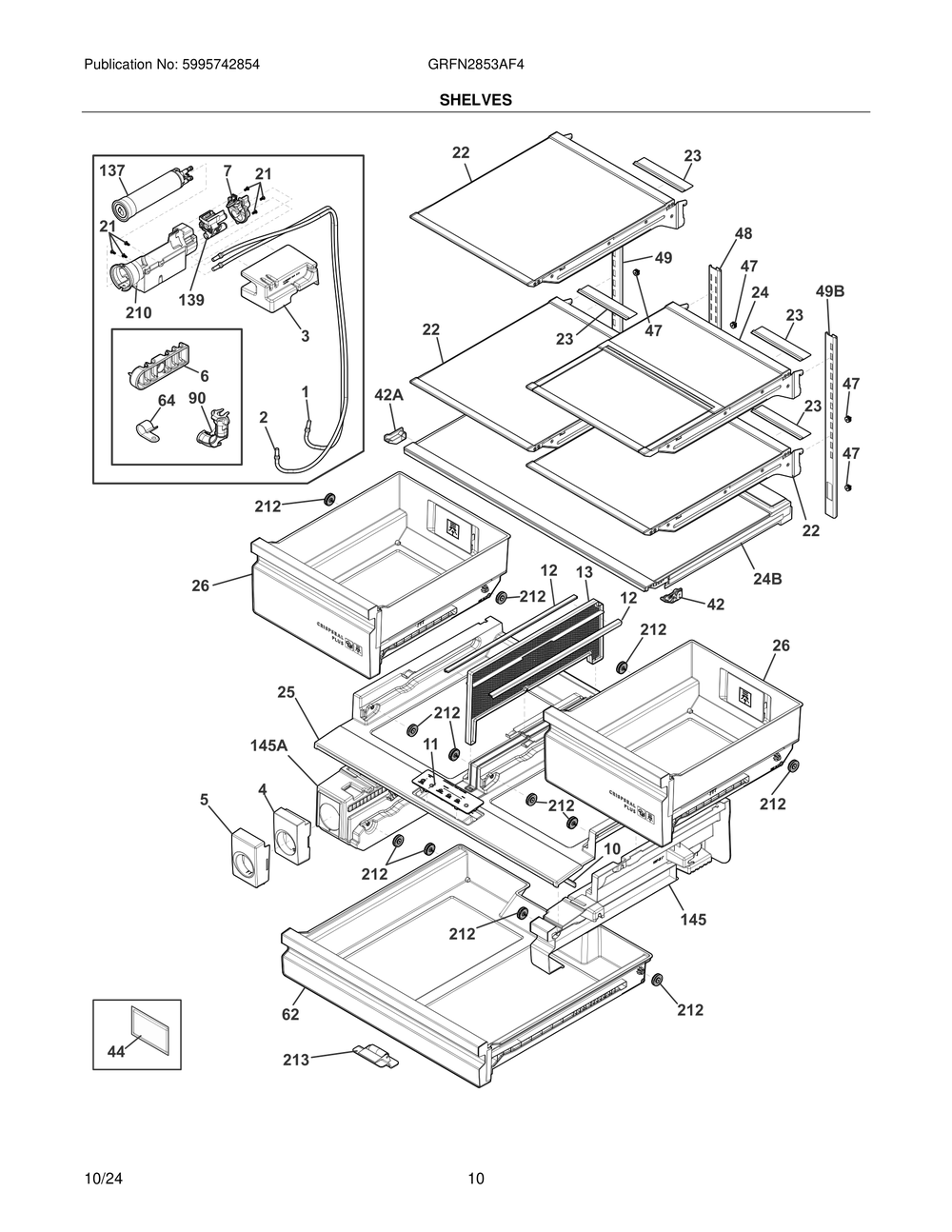Shelves Diagram and Parts List for GRFN2853AF4  Frigidaire Refrigerator