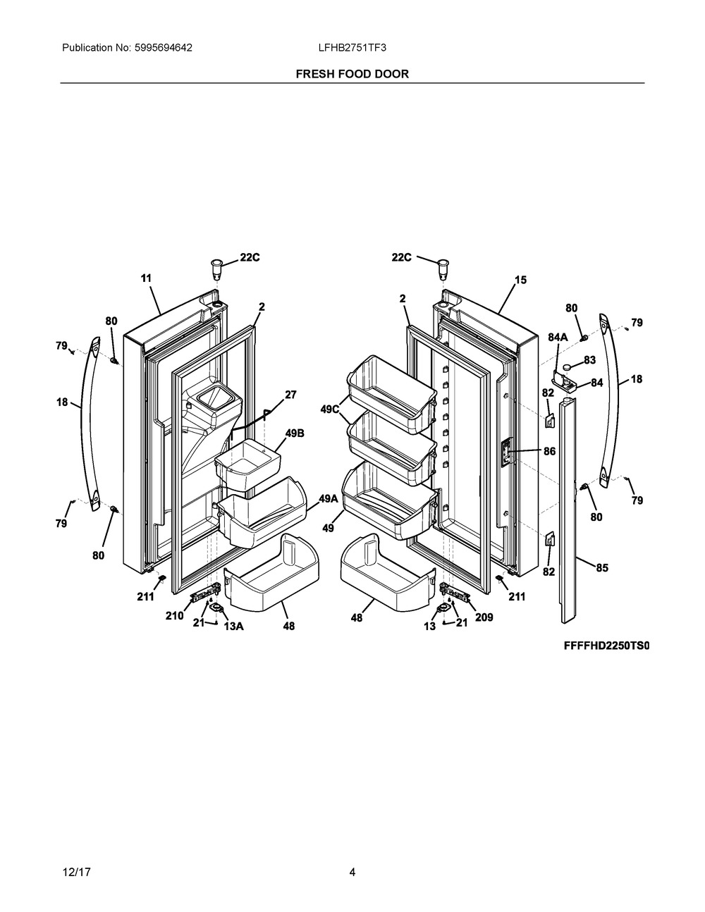 Fresh Food Door Diagram and Parts List for LFHB2751TF3  Frigidaire Refrigerator