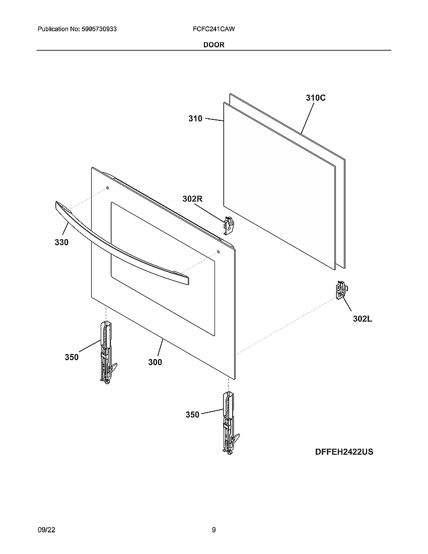 Door Diagram and Parts List for FCFC241CAW  Electrolux Range