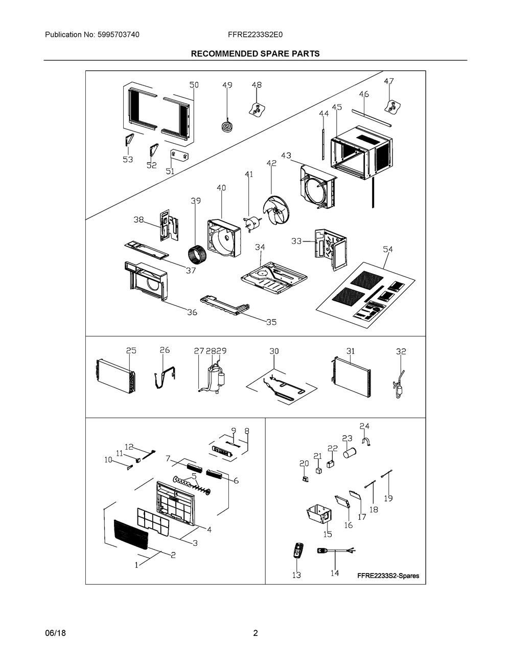 Recommended Spare Parts Diagram and Parts List for FFRE2233S2E0  Frigidaire Air Conditioner