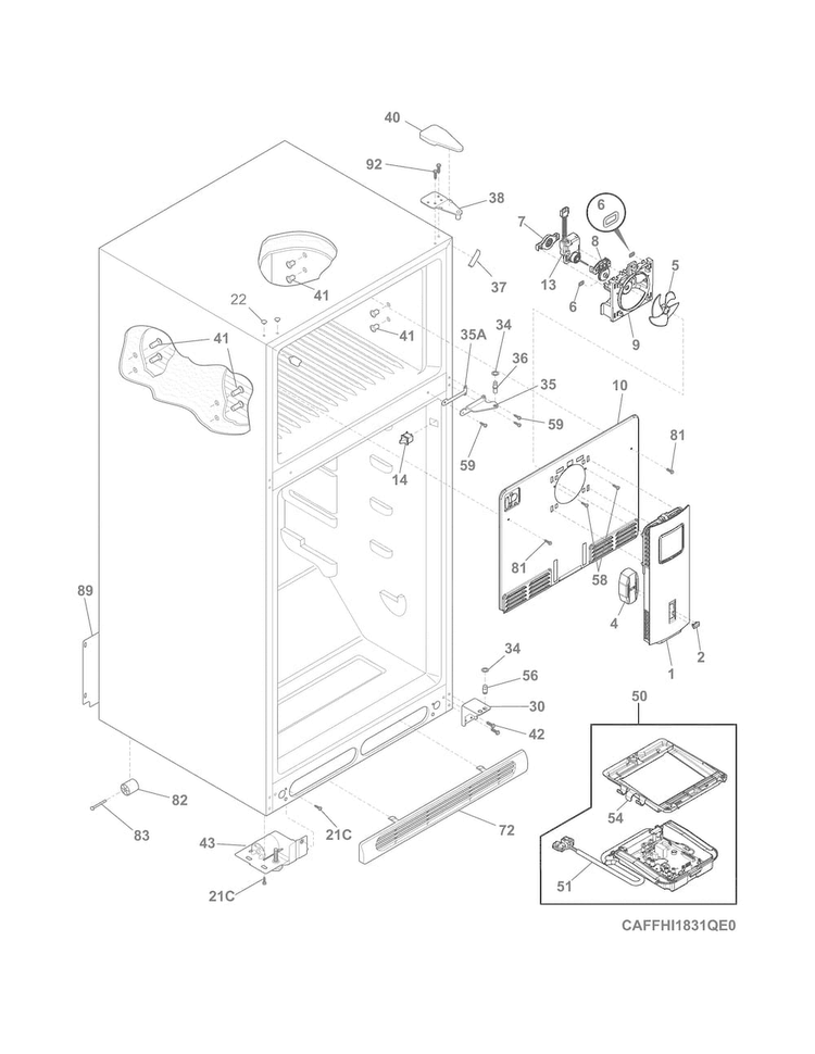 Cabinet Diagram and Parts List for FFHI1831QP1  Frigidaire Refrigerator