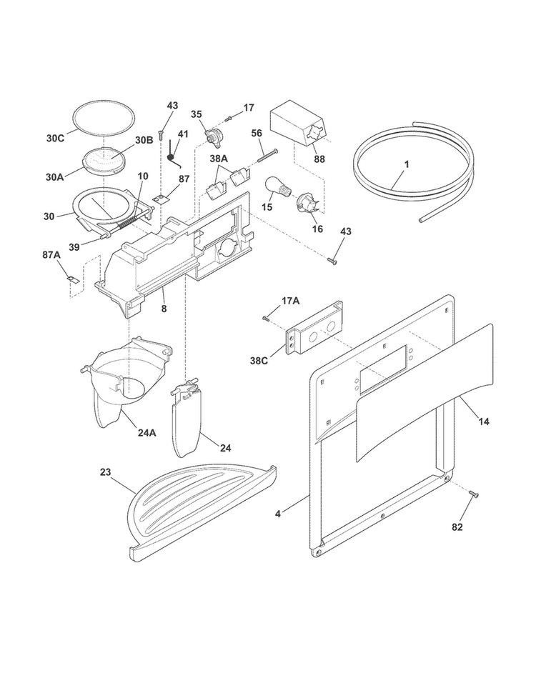 Ice & Water Dispenser Diagram and Parts List for FFHS2612LS8  Frigidaire Refrigerator