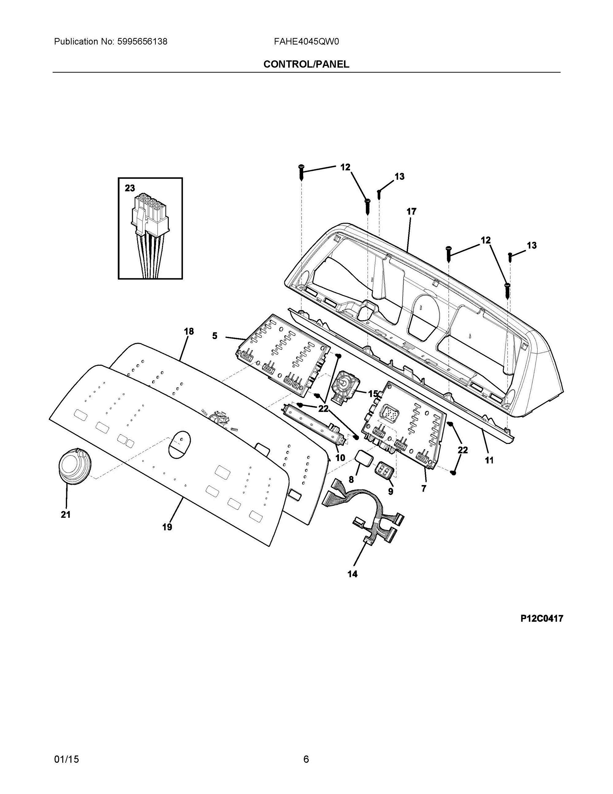 04 - CONTROL/PANEL Diagram and Parts List for FAHE4045QW0  Frigidaire Washer