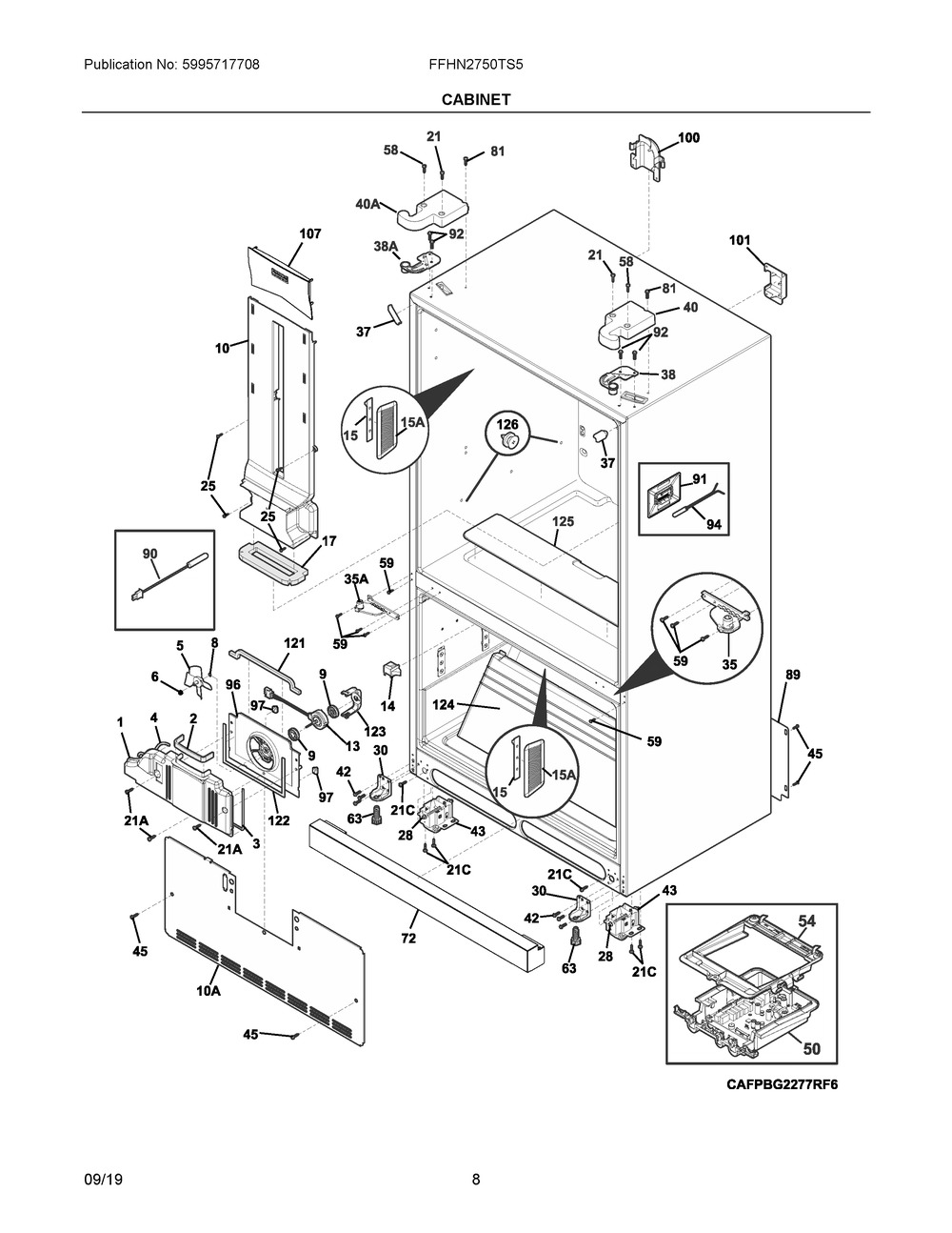 Cabinet Diagram and Parts List for FFHN2750TS5  Frigidaire Refrigerator