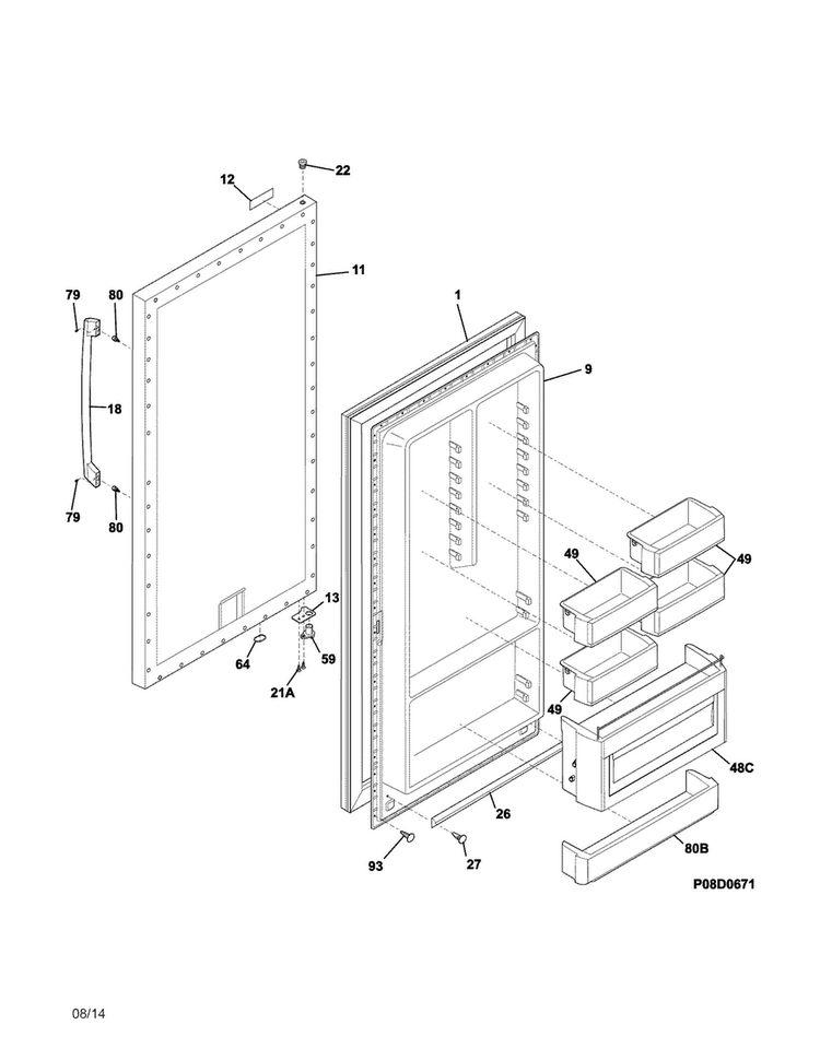 Door Diagram and Parts List for EI32AF65JS3  Electrolux Freezer